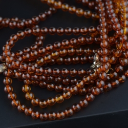 Dark cognac round bead long necklace